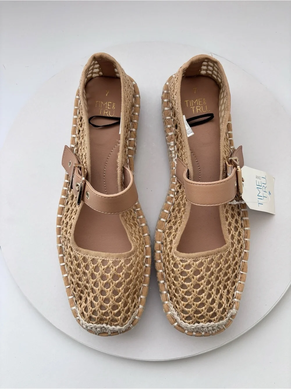 Time and Tru Raffia Espadrille Mary Jane Flats Womens 7 Memory Foam NWT